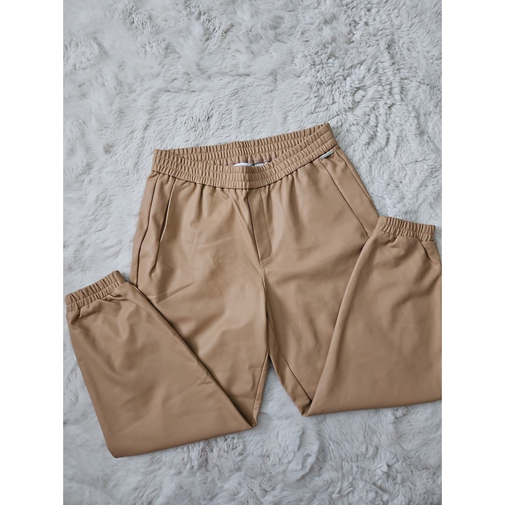 Calvin Klein Jeans Faux Leather Jogger Pants Camel Tan Elastic Waist L
